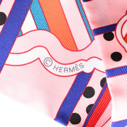 Hermes Silk Faubourg Rainbow Twilly Rose Pale Rouge Vert 3 of 4