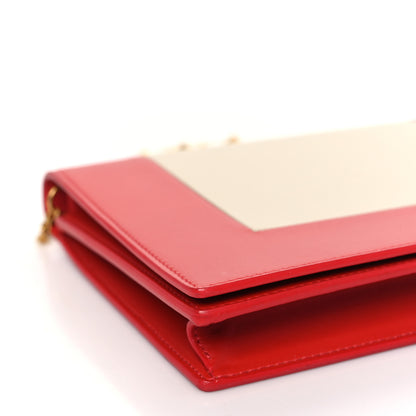 Celine Smooth Lambskin Frame Evening Chain Clutch Grey Red 7 of 8