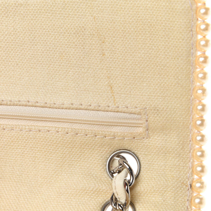 Chanel Canvas Quilted Pearl Trim Medium Flap Beige 9 of 16