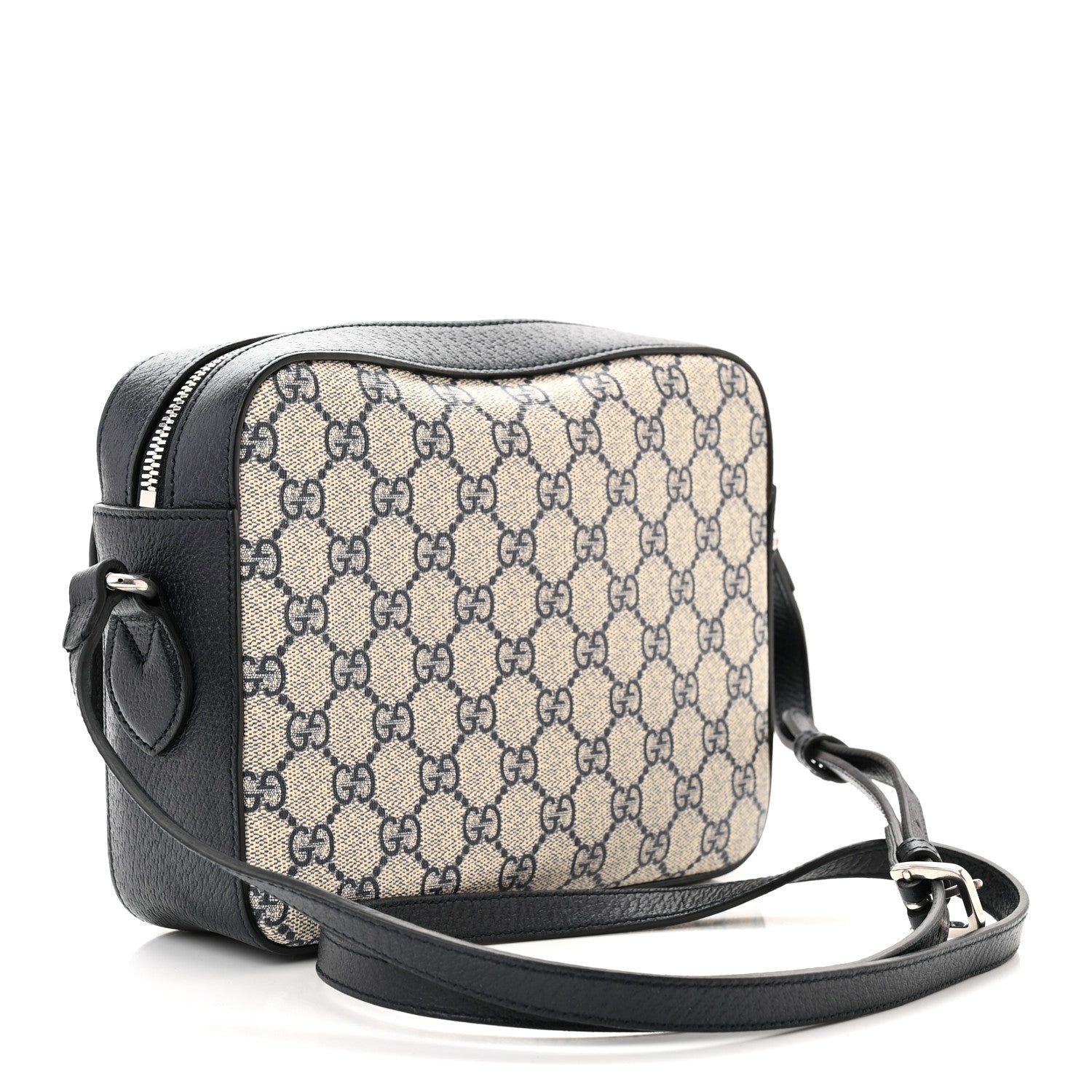 Gucci GG Supreme Monogram Textured Dollar Calfskin Small Horsebit 1955 Shoulder Bag Beige Blue 3 of 10