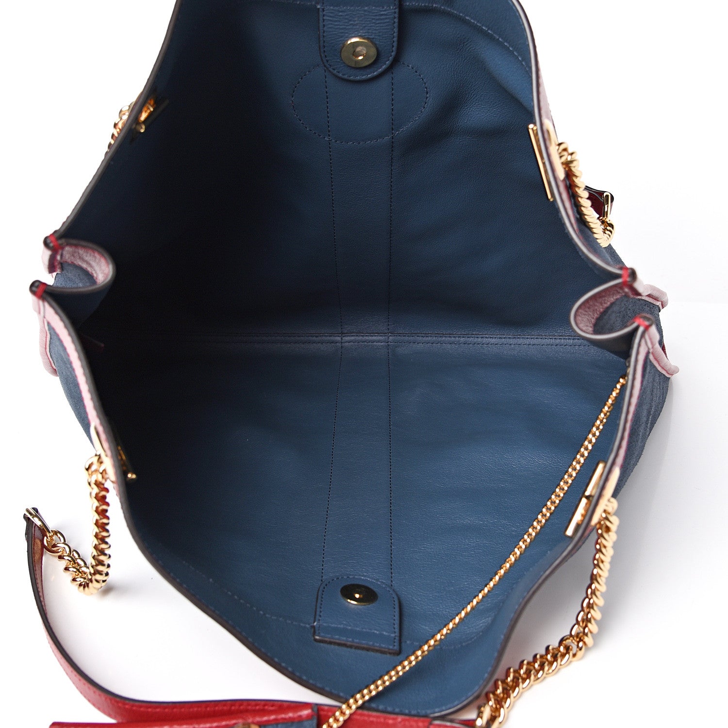 Gucci Suede Calfskin Large Rajah Chain Tote New Blue Romantic Cherry 5 of 10