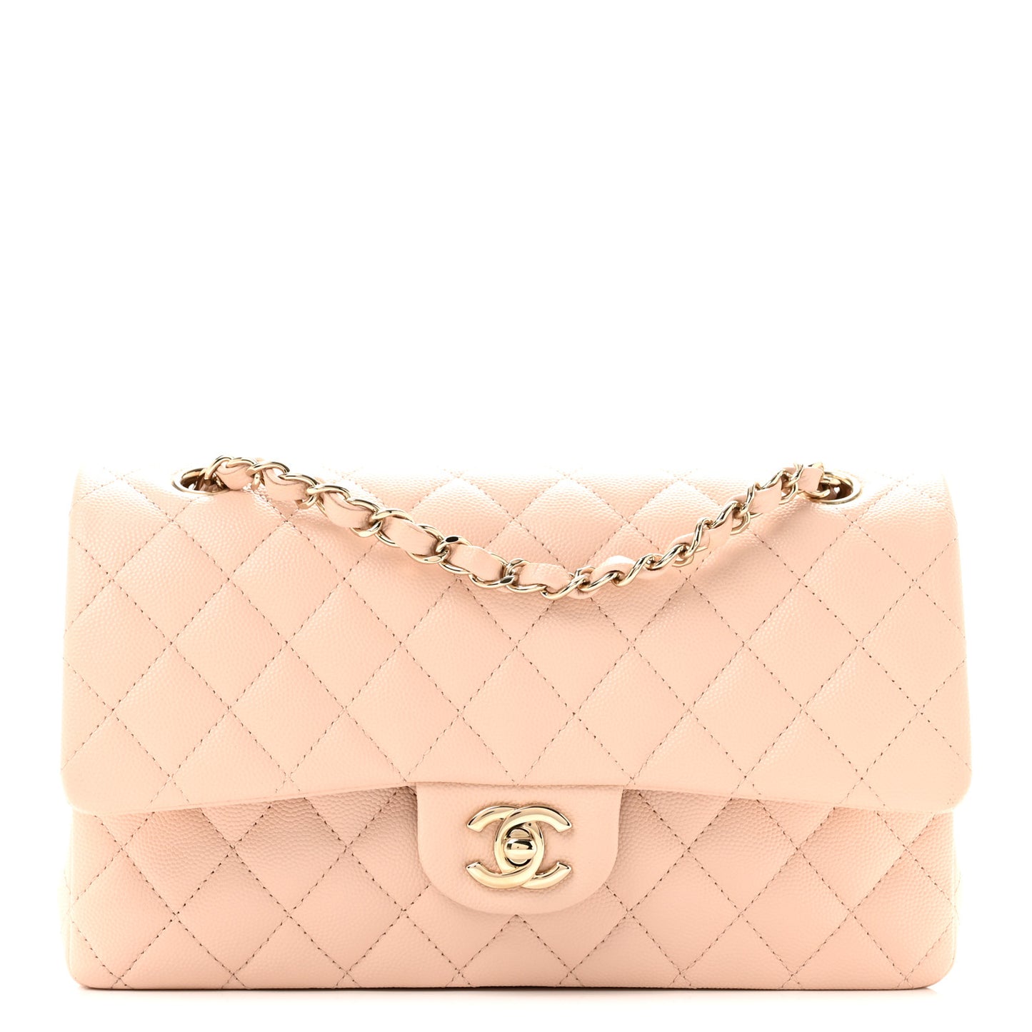 Caviar Quilted Medium Double Flap Light Beige