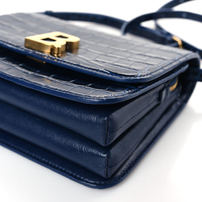 Balenciaga Shiny Calfskin Crocodile Embossed Small B Crossbody Bag Navy 8 of 9