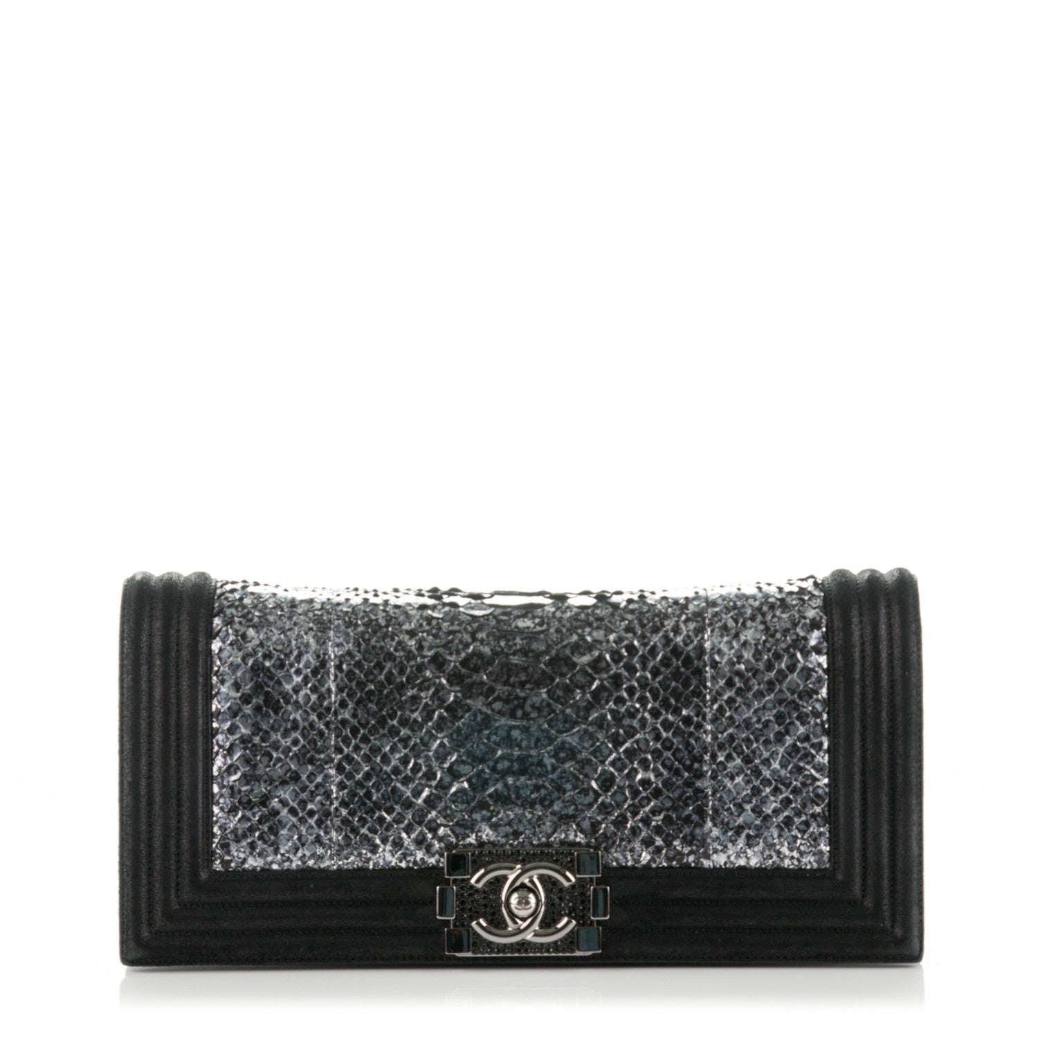Chanel Calfskin Python Boy Flap Clutch Black 1 of 9