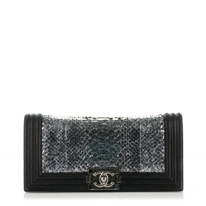 Chanel Calfskin Python Boy Flap Clutch Black 1 of 9