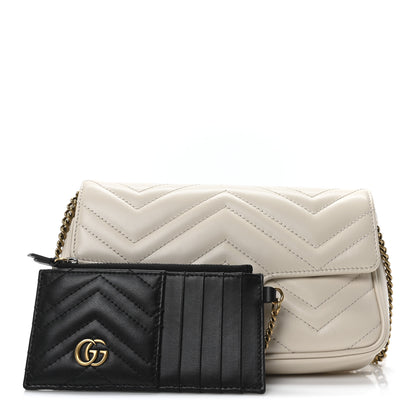 Gucci Calfskin Matelasse Mini GG Marmont Shoulder Bag With Card Holder White Black 3 of 11