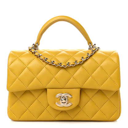 Chanel Lambskin Quilted Mini Top Handle Rectangular Flap Yellow 1 of 9