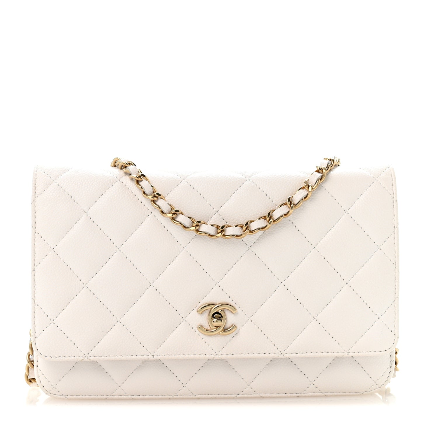 Caviar Quilted CC Turnlock Wallet On Chain WOC White