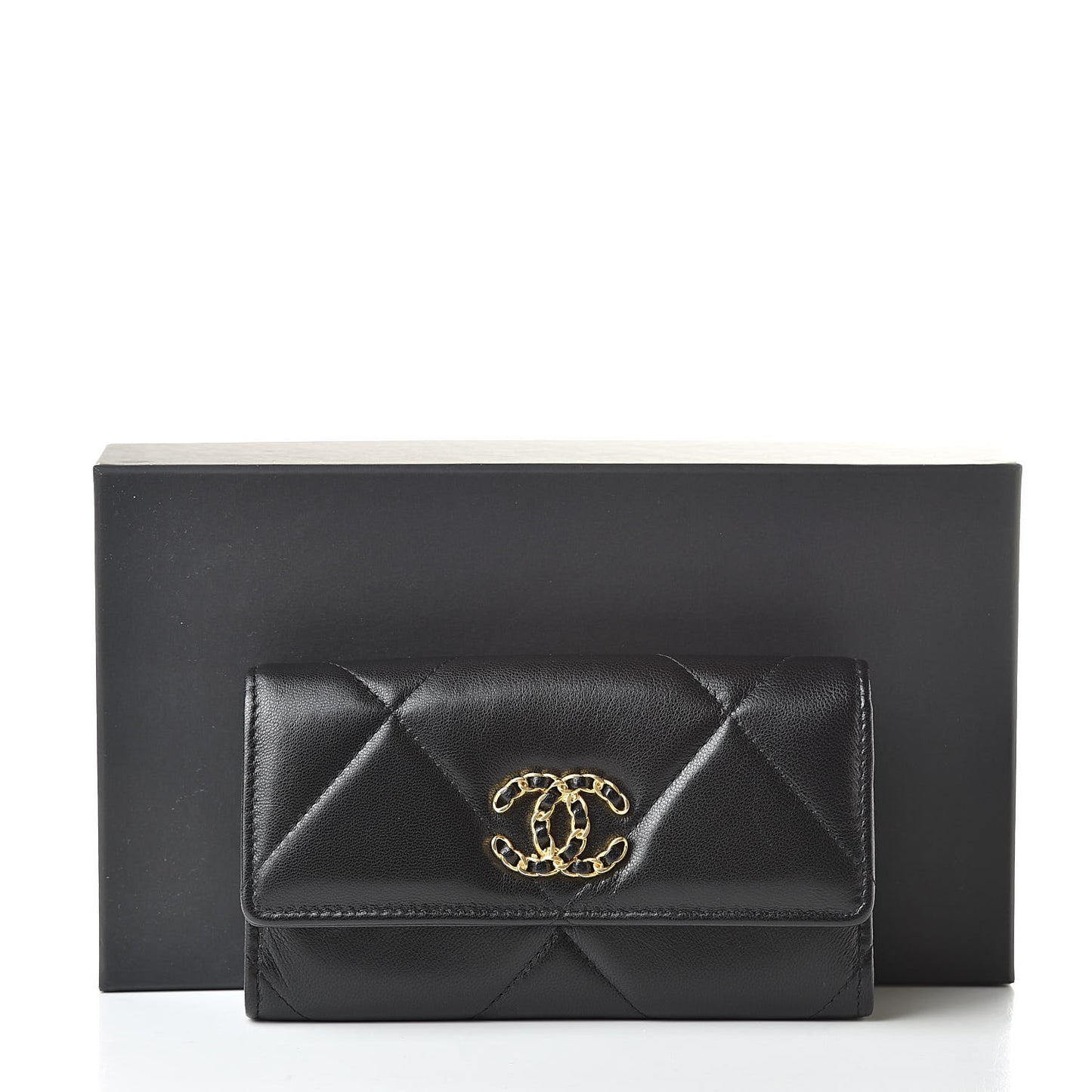 Goatskin Quilted 19 Flap Wallet Black