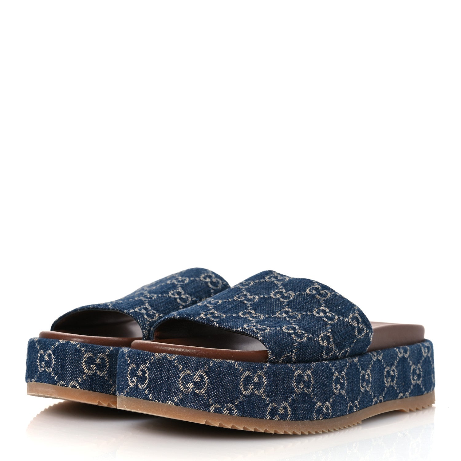 Gucci New Denim GG Monogram Angelina Platform 55mm Slide Sandals 40 Blue Tea 4 of 13