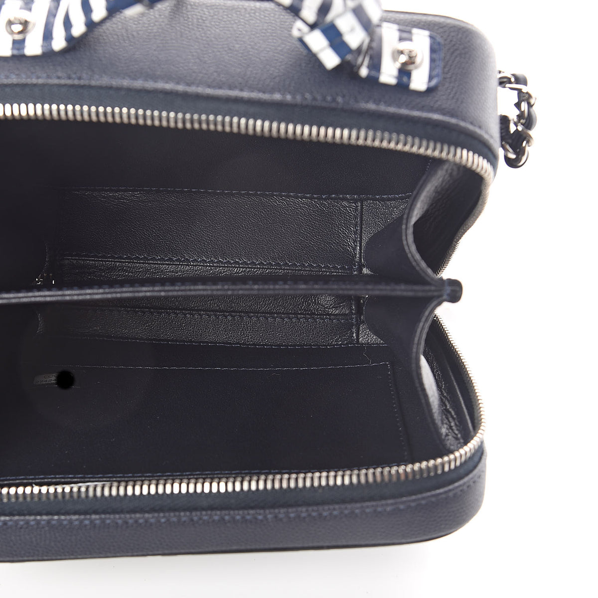 Caviar Quilted Striped Small CC Filigree Vanity Case Navy White