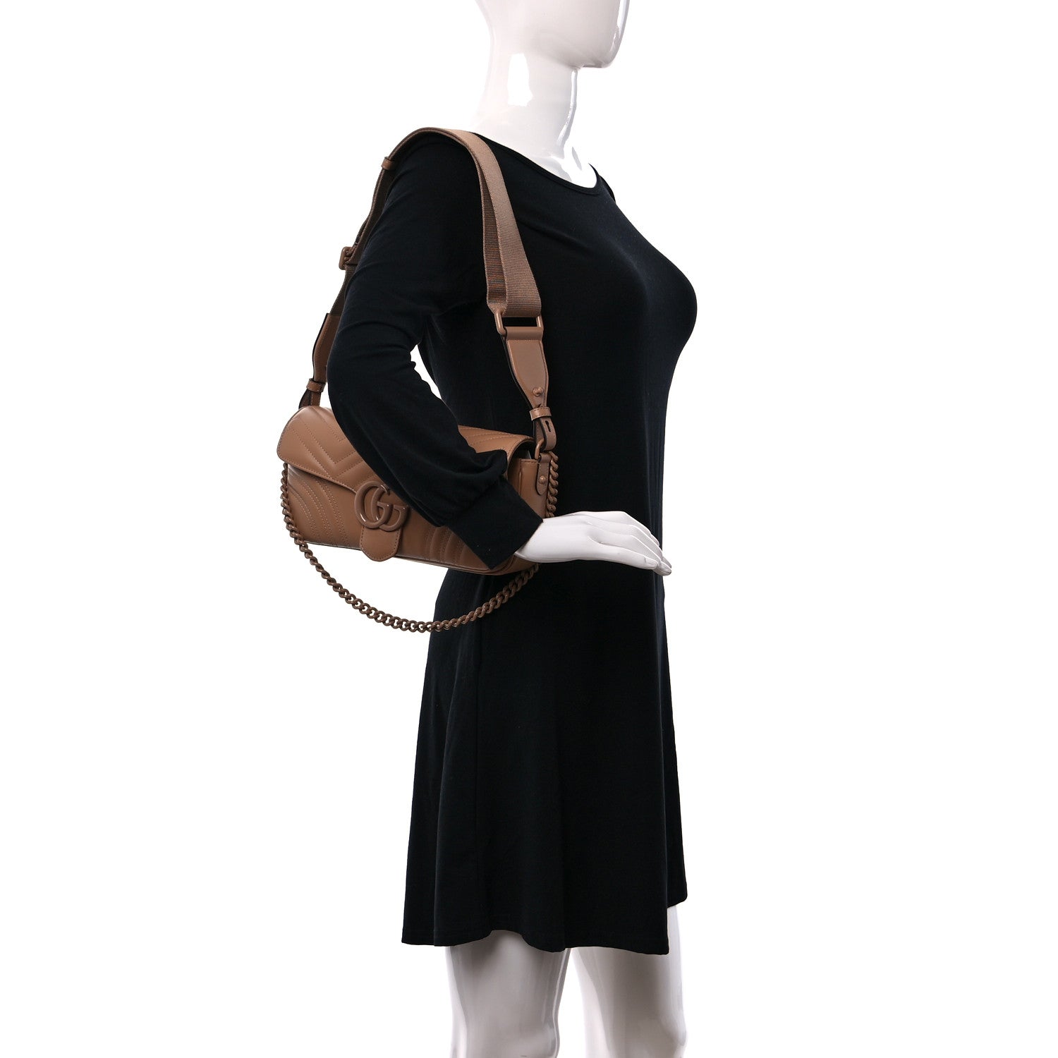Gucci Calfskin Matelasse Monochrome GG Marmont Crossbody Shoulder Bag Camelia Winter Rose 2 of 9
