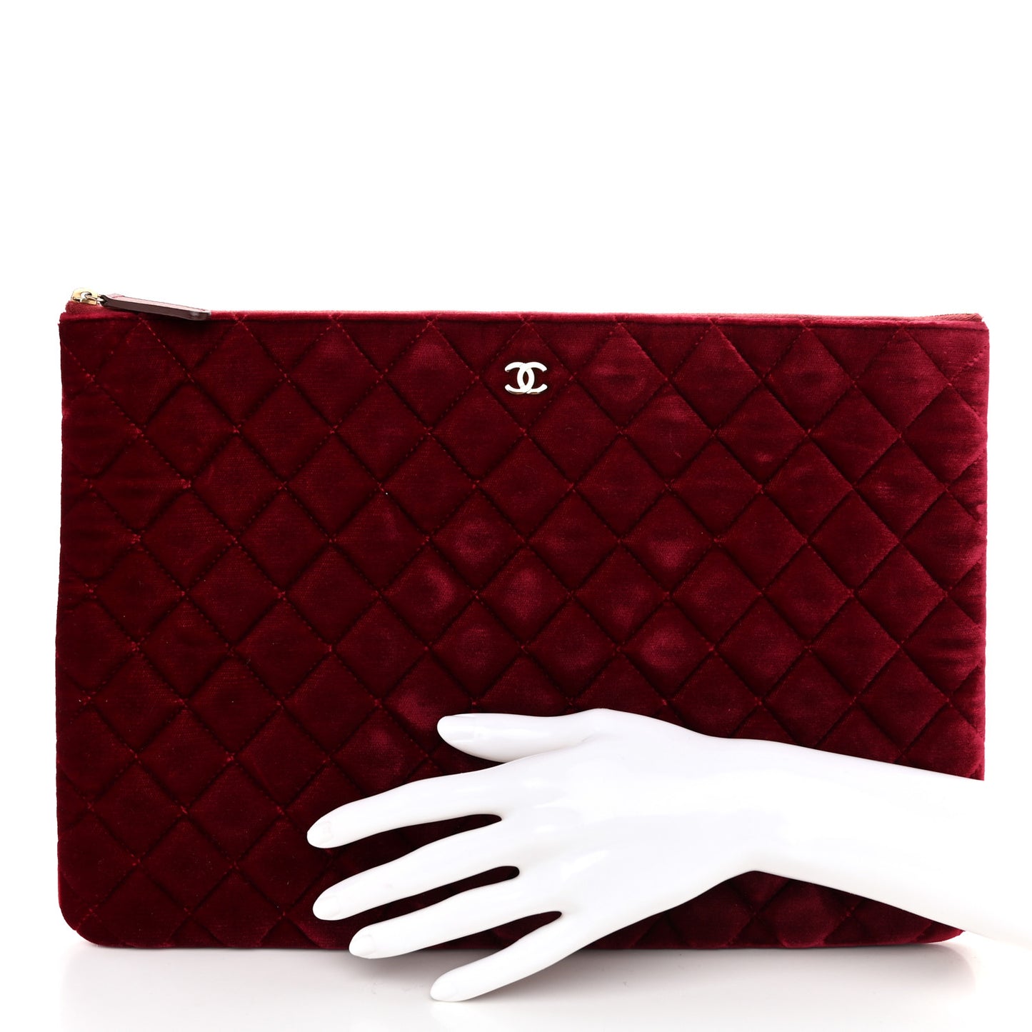 Velvet Quilted Large Chanel Cosmetic Case Burgundy