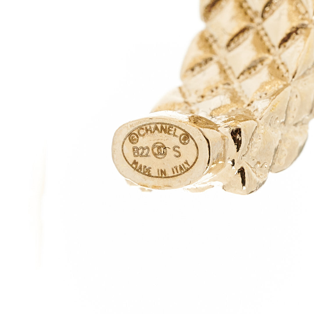 Metal Crystal Quilted CC Hoop Earrings Gold