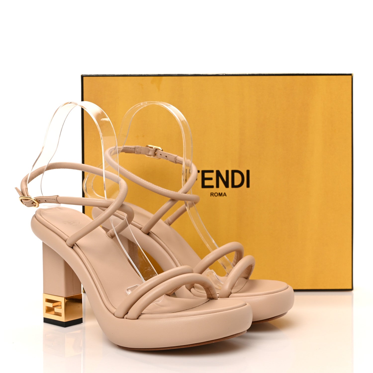 Fendi Nappa Baguette Ankle Strap 30/110mm Platform Sandals 37 Buff 8 of 8