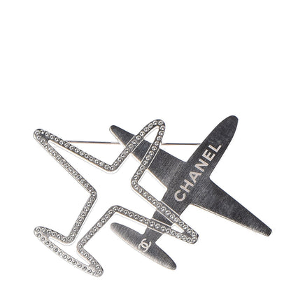 Chanel Crystal Metal CC Airplane Brooch Silver 1 of 5