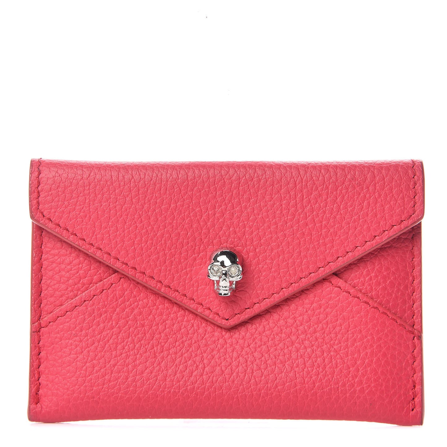 Calfskin Skull Envelope Card Holder Pink