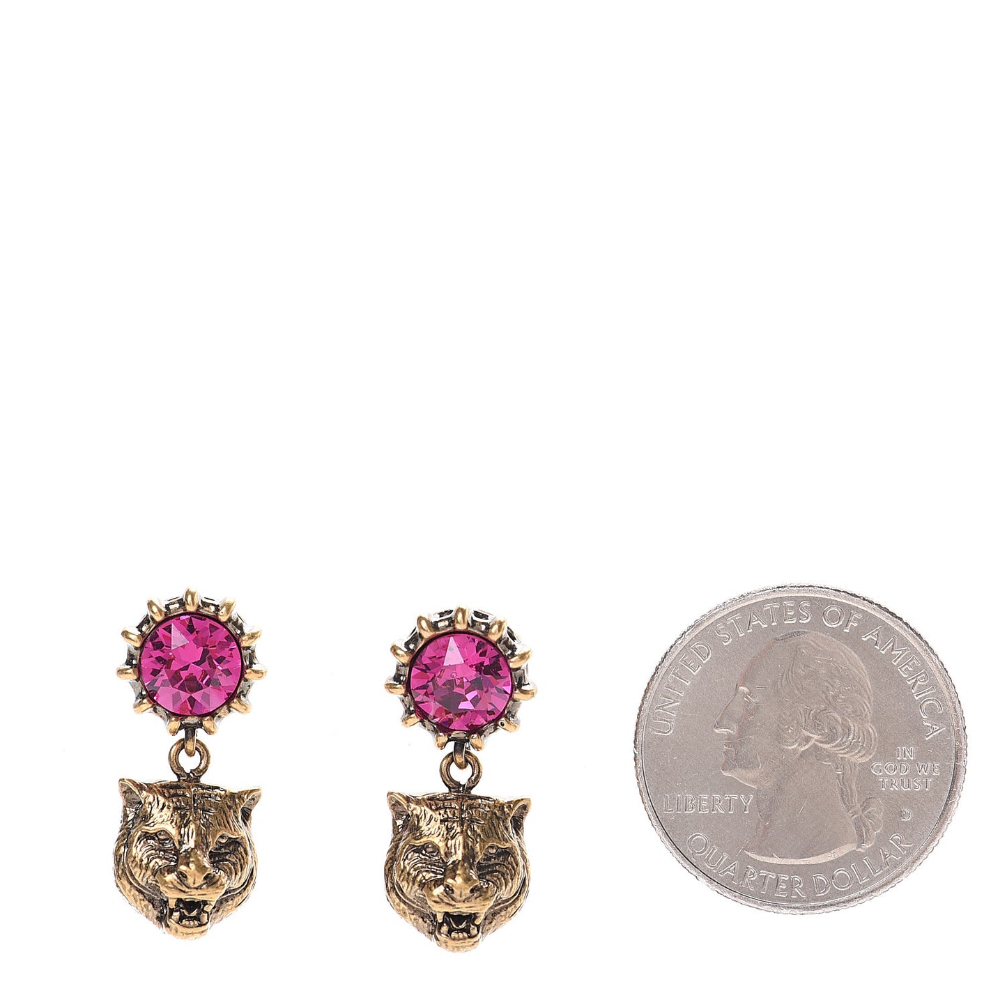 Metal Crystal Feline Earrings Aged Gold