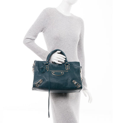 Balenciaga Chevre Gold Metallic Edge Hardware City Bleu Paon 2 of 8