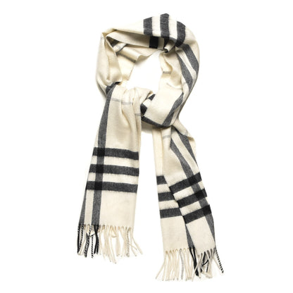 Burberry Cashmere Giant Check Fringe Scarf Natural White 1 of 5