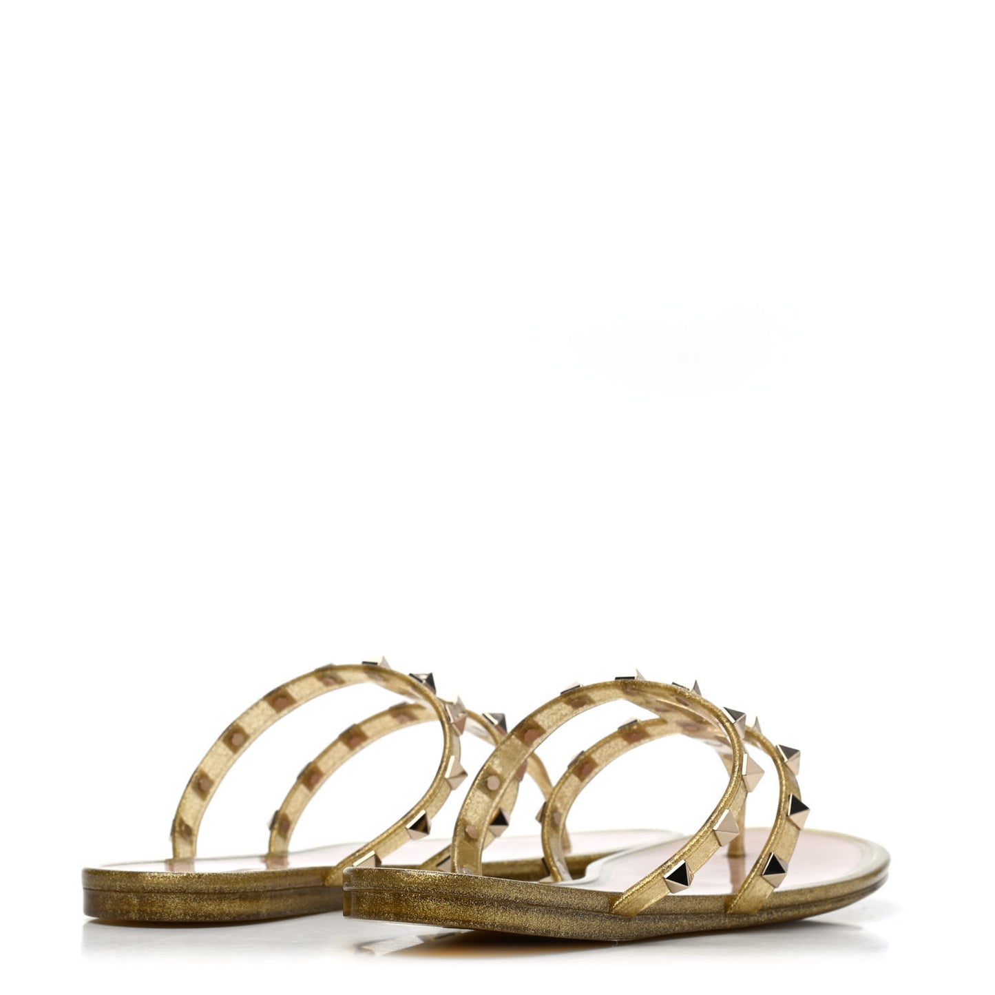 PVC Jelly Glitter Rockstud Caged Flat Thong Sandals 38 Oro