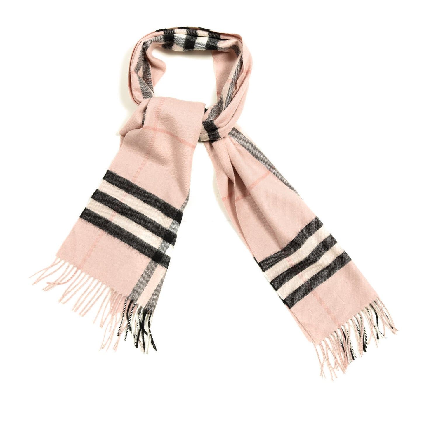 Cashmere Giant Icon Check Fringe Scarf Ash Rose
