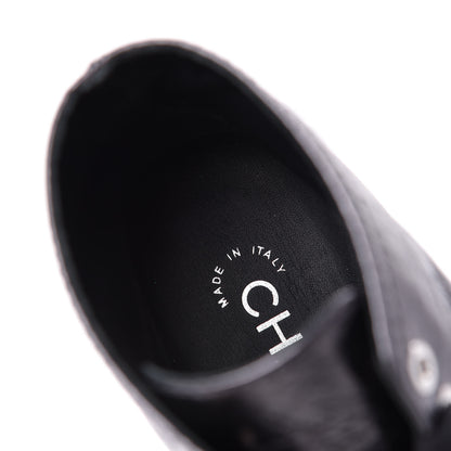 Chanel Metallic Calfskin CC Lace Up Boots 38.5 Silver Black 8 of 12