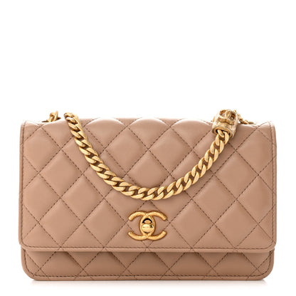 Chanel Lambskin Quilted Pillow Crush Wallet On Chain WOC Dark Beige 1 of 12