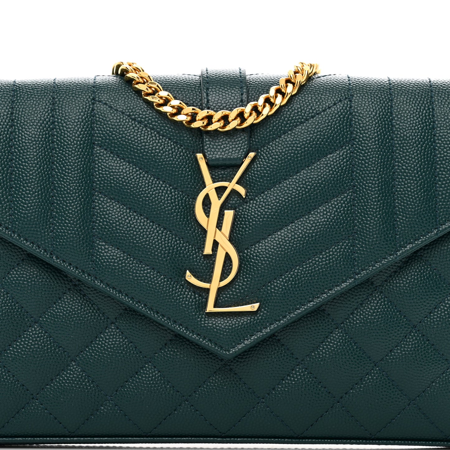 Grain De Poudre Mixed Matelasse Triquilt Monogram Chain Wallet Sea Turquoise