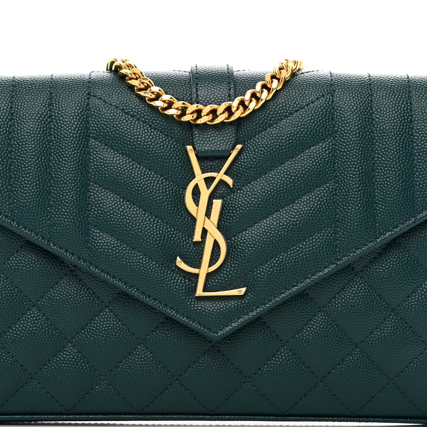 Saint Laurent Grain De Poudre Mixed Matelasse Triquilt Monogram Chain Wallet Sea Turquoise 5 of 9
