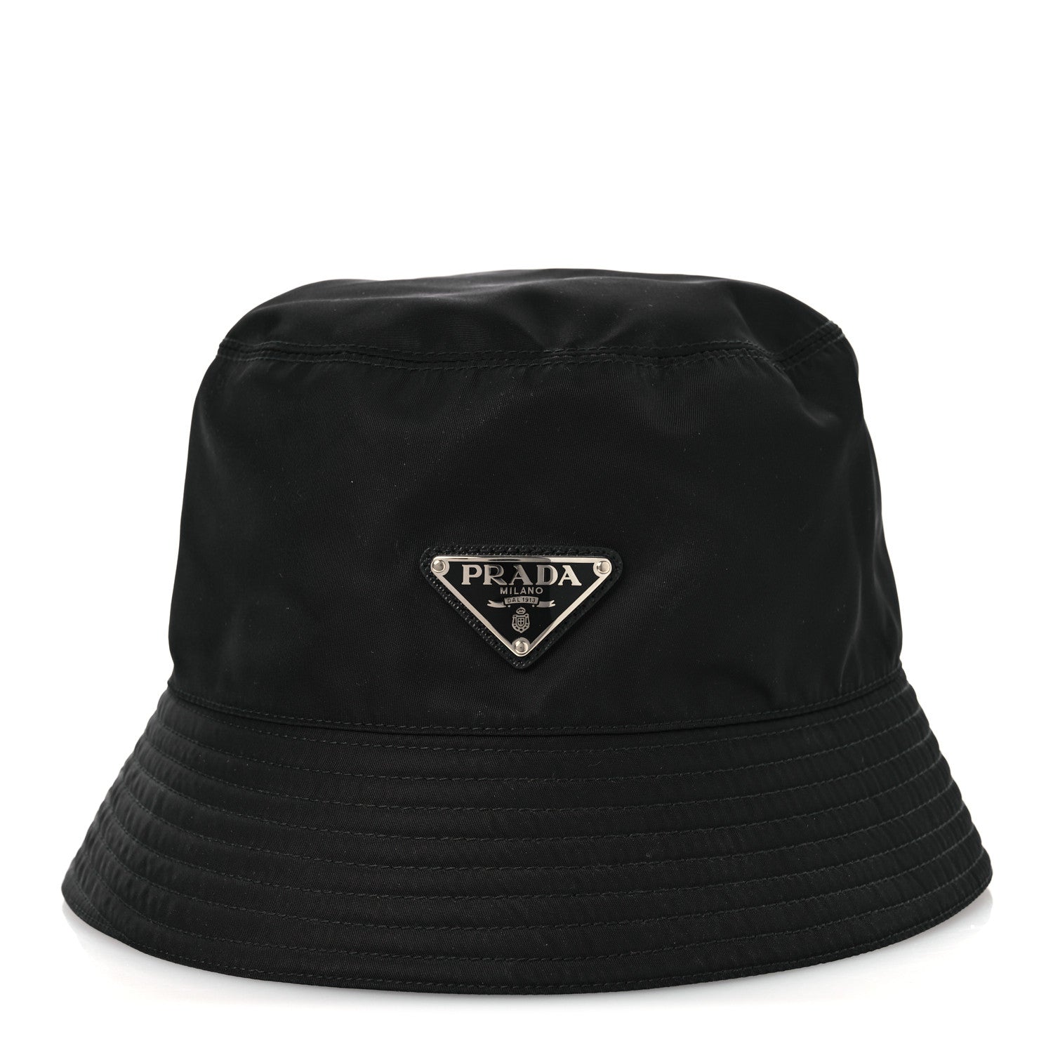 Prada Re-Nylon Metal Triangle Logo Womens Bucket Hat M Black 3 of 9