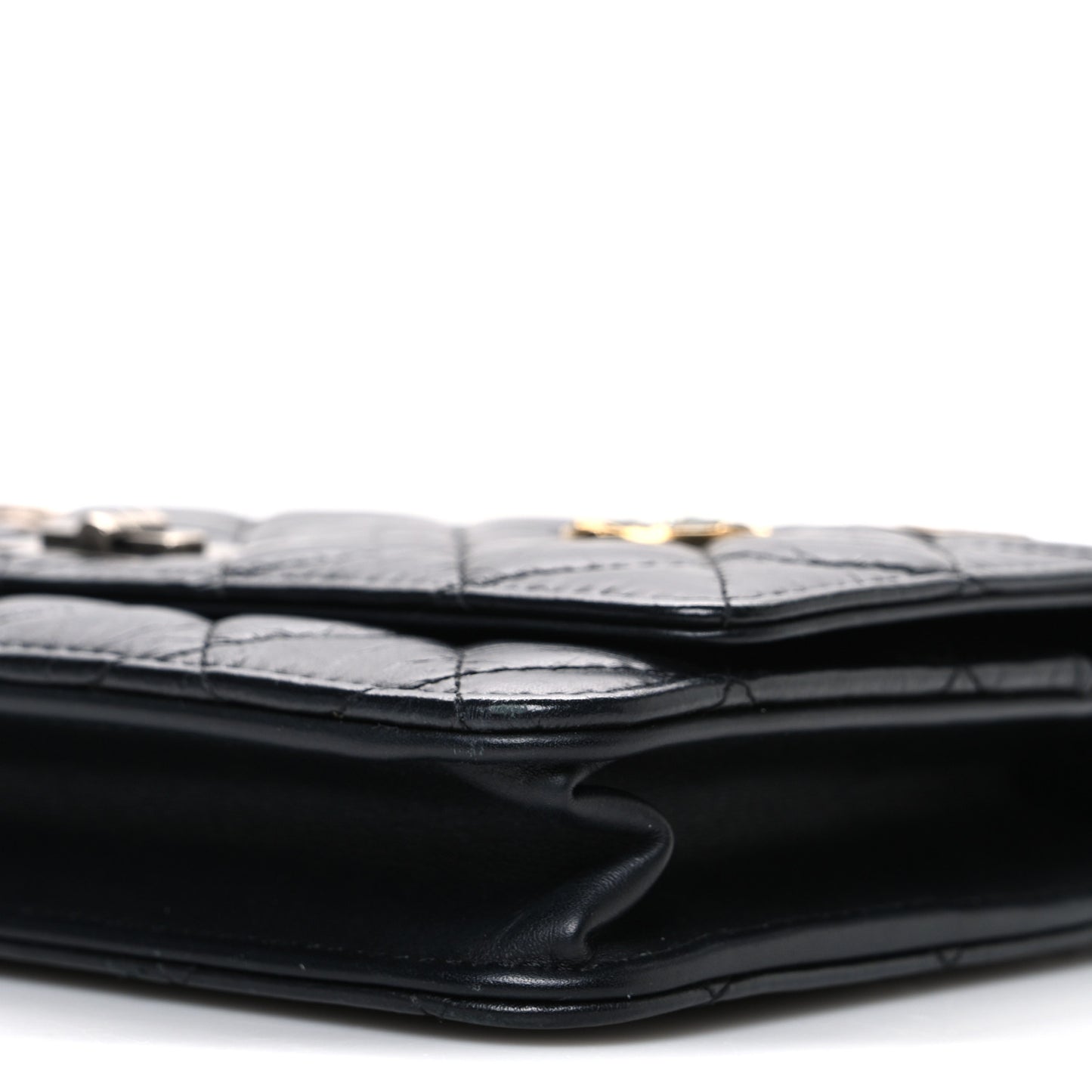 Aged Calfskin Quilted Lucky Charms 2.55 Reissue Wallet On Chain WOC Black