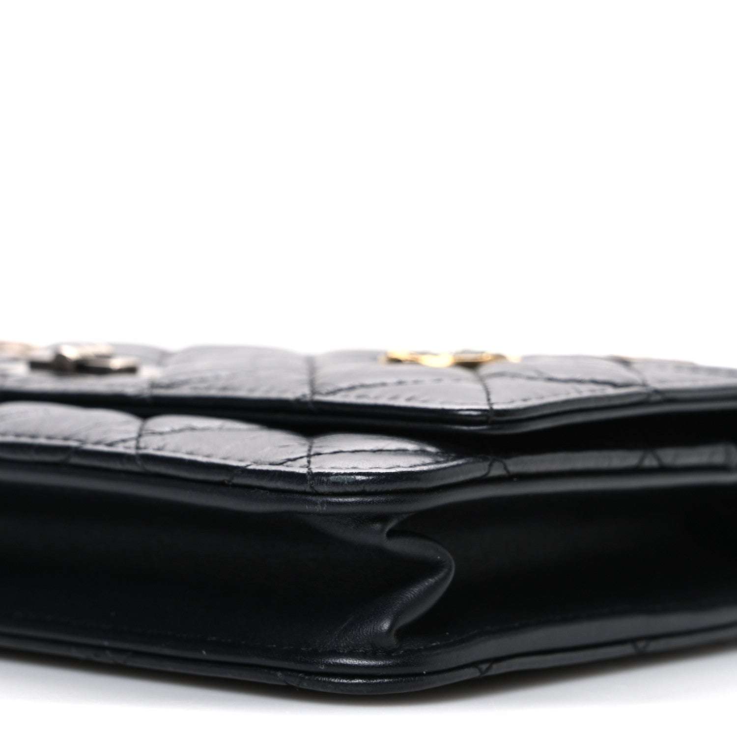 Chanel Aged Calfskin Quilted Lucky Charms 2.55 Reissue Wallet On Chain WOC Black 11 of 11