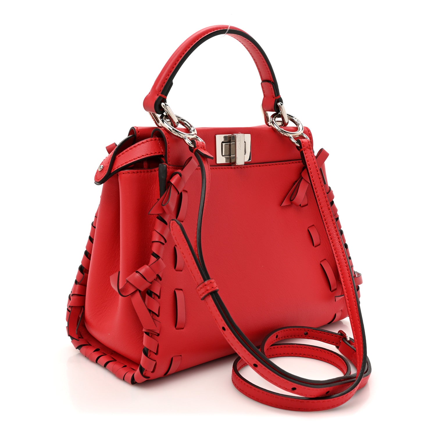 Fendi Vitello Seta Century Nappa Whipstitch Mini Peekaboo Iconic Satchel Fiamma 3 of 11
