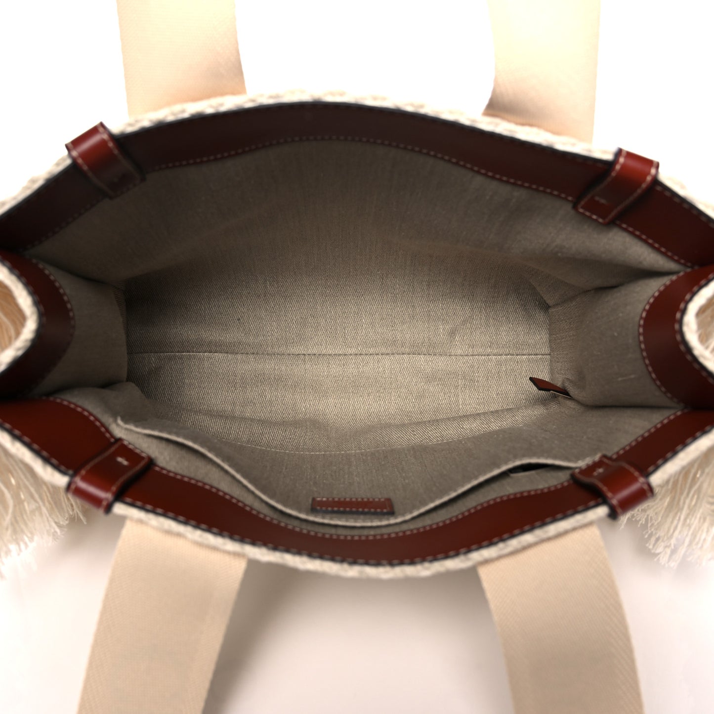 Cotton Calfskin Medium Woody Ribbon Fringe Tote Sepia Brown
