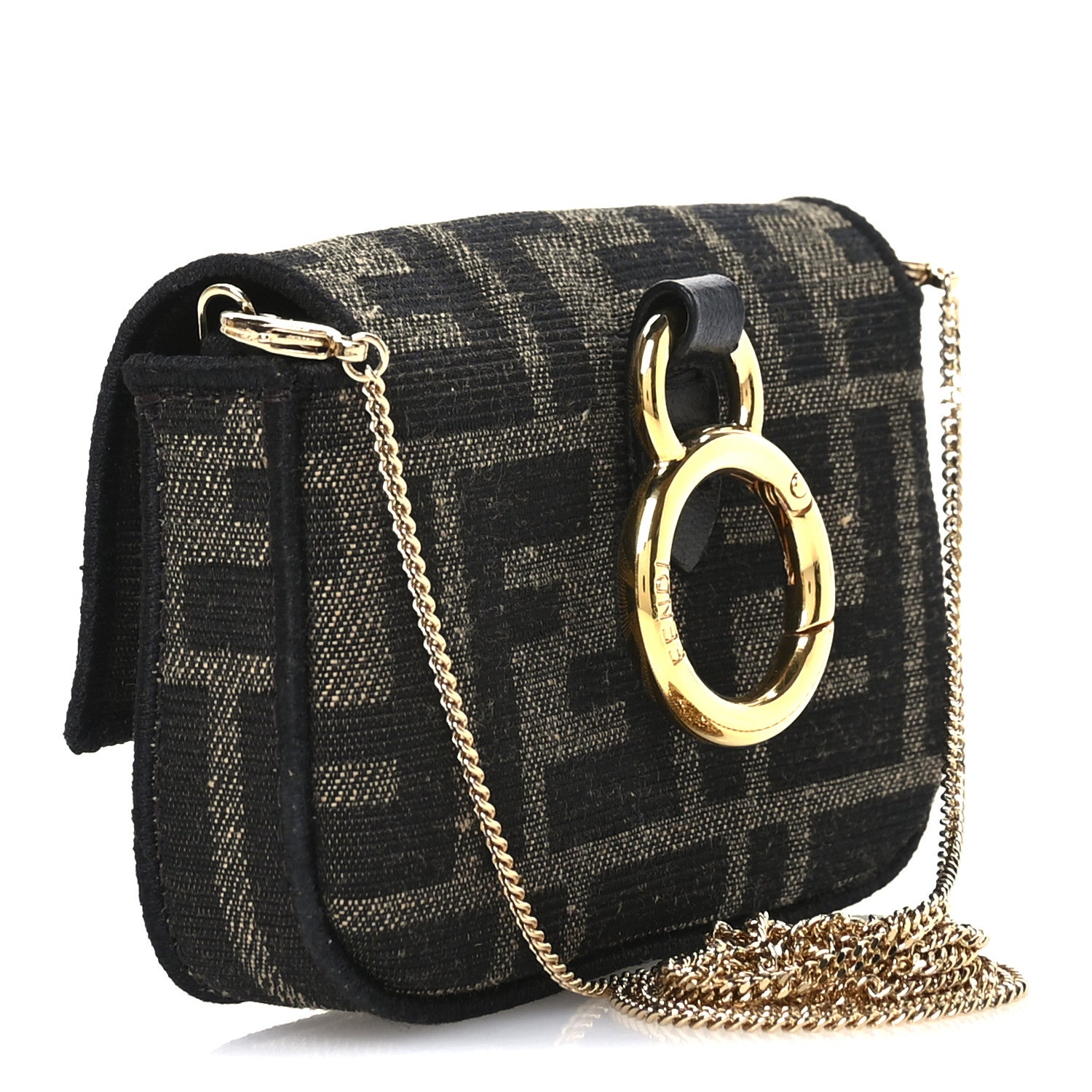 Fendi Fabric Jacquard FF 1974 Nano Baguette Charm Tobacco Moro Black 3 of 11