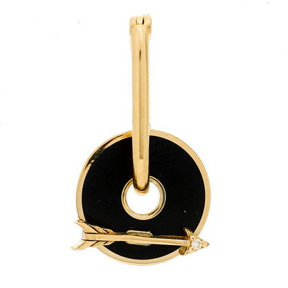 Foundrae 18K Yellow Gold Diamond Champleve Enamel Arrow Dream Champleve Symbol Disk Petite Fob Link Single Earring Black 1 of 4