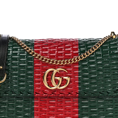 Gucci Glazed Wicker Stripe Small Cestino Shoulder Bag Green 9 of 13