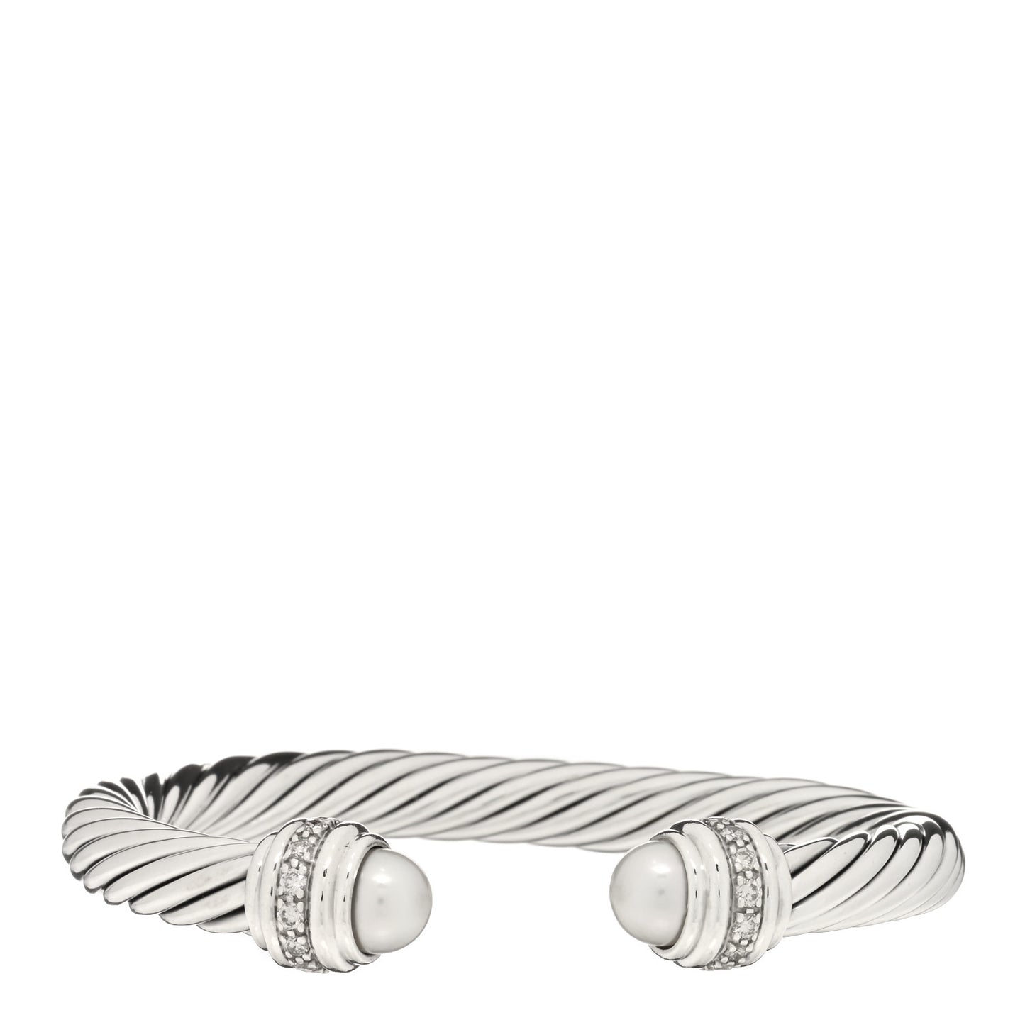 Sterling Silver Diamond Pearl 7mm Cable Classics Bracelet