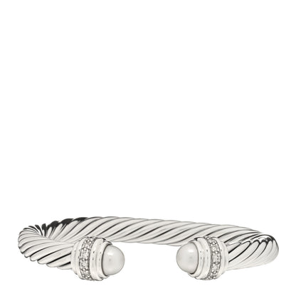 David Yurman Sterling Silver Diamond Pearl 7mm Cable Classics Bracelet 1 of 3