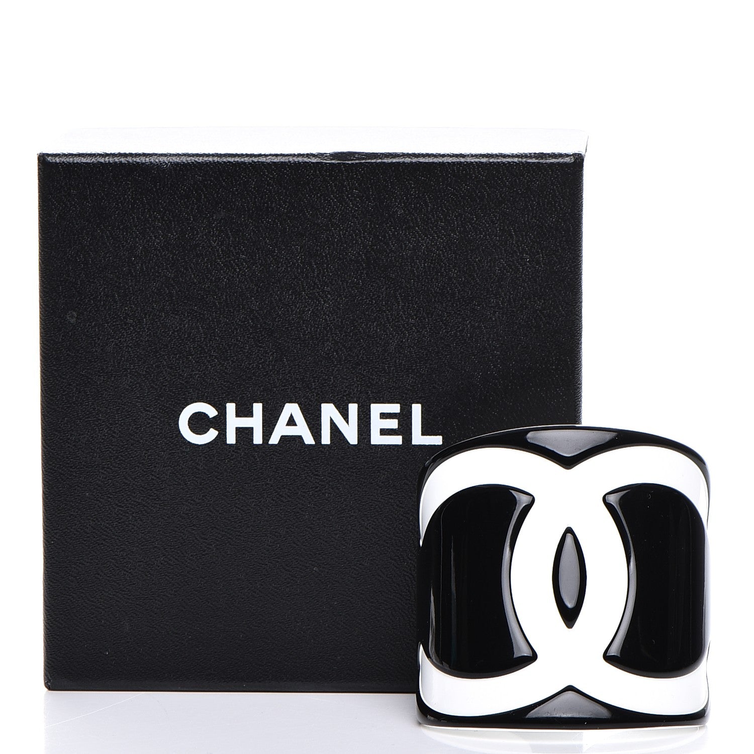 Chanel Resin CC Wide Cuff Black White 5 of 5