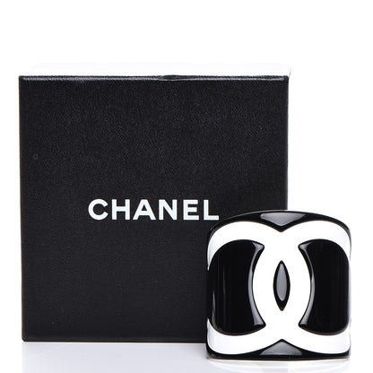 Chanel Resin CC Wide Cuff Black White 5 of 5