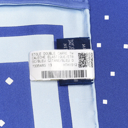 Hermes Silk Caleche Elastique Etriers Remix Double Scarf Stole Bleu Gitane Bleu Denim Vert 4 of 5