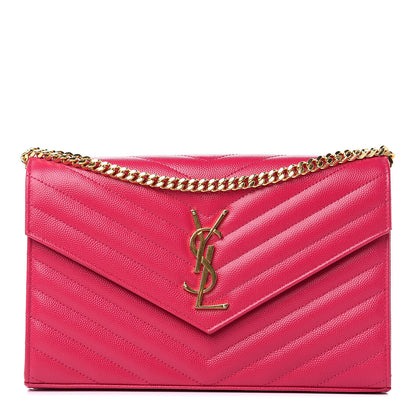 Saint Laurent Grain De Poudre Matelasse Chevron Monogram Chain Wallet Bubblegum 1 of 11