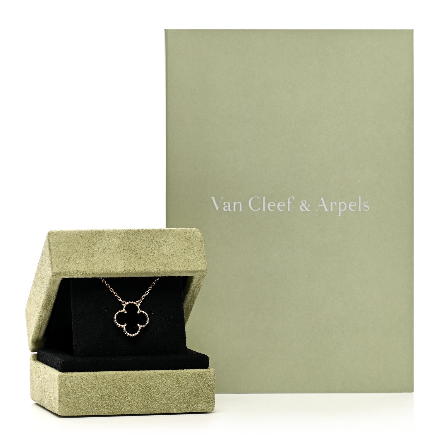Van Cleef & Arpels 18K Yellow Gold Black Onyx Vintage Alhambra Pendant Necklace 6 of 6