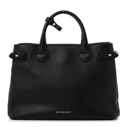 Burberry Derby Calfskin House Check Medium Banner Tote Black 1 of 9