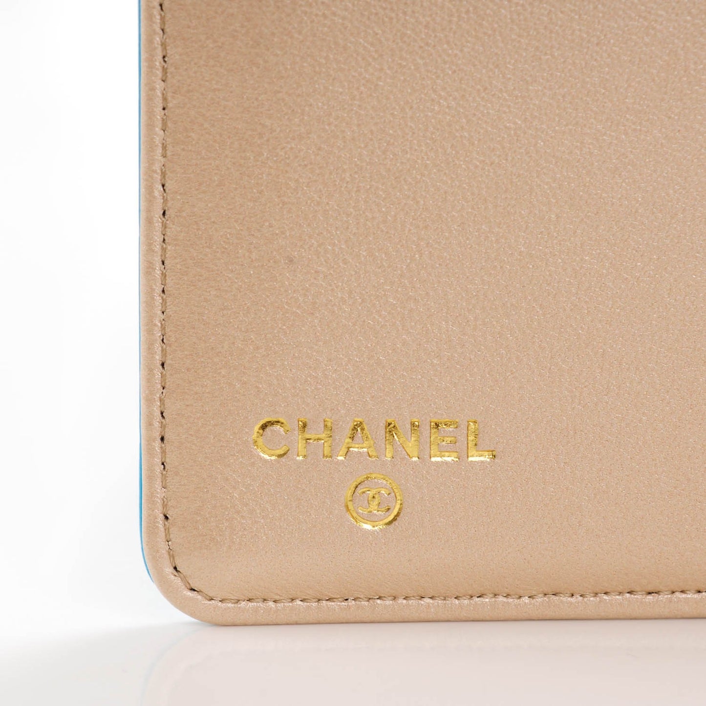 Lambskin Camellia Embossed Yen Wallet Turquoise