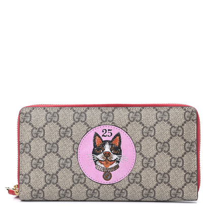 Gucci GG Supreme Monogram Bosco Patch Zip Around Wallet Beige Malva Hibiscus Red 1 of 7
