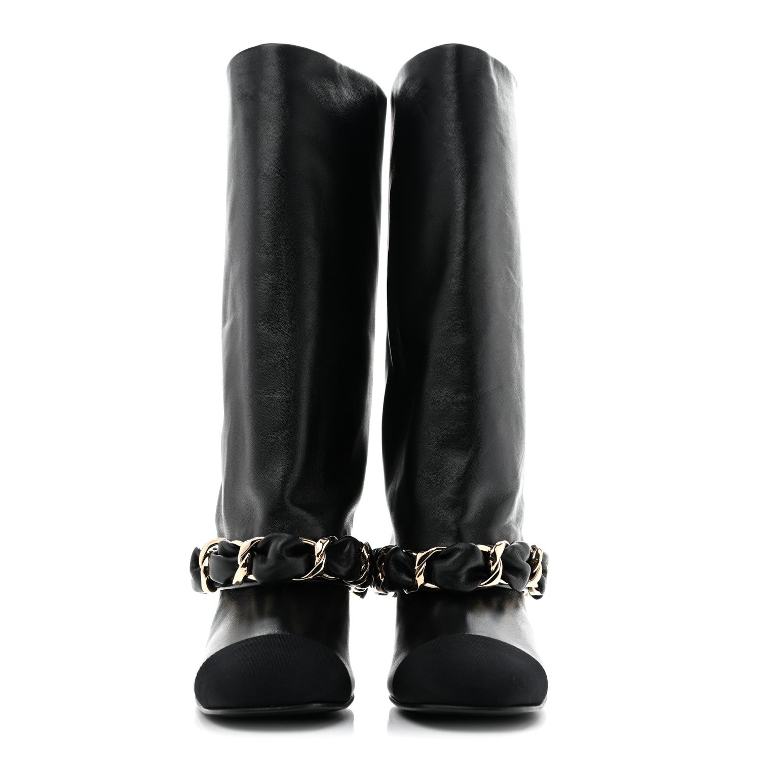 Chanel Lambskin Grosgrain Cap Toe Chain High Boots  39.5 Black 2 of 9