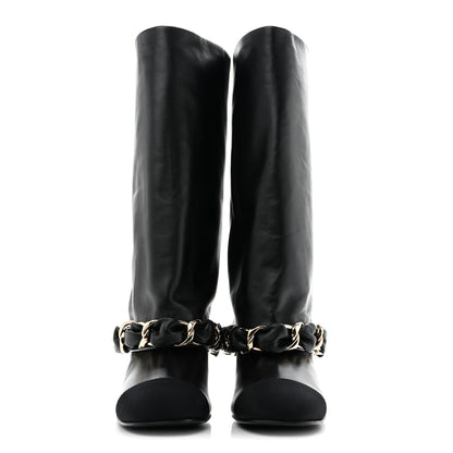 Chanel Lambskin Grosgrain Cap Toe Chain High Boots  39.5 Black 2 of 9